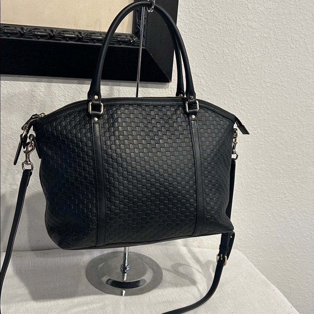 Gucci Microguccissima 2way Shoulder Tote Bag Black Leather Handbag +COA - Picture 4 of 17